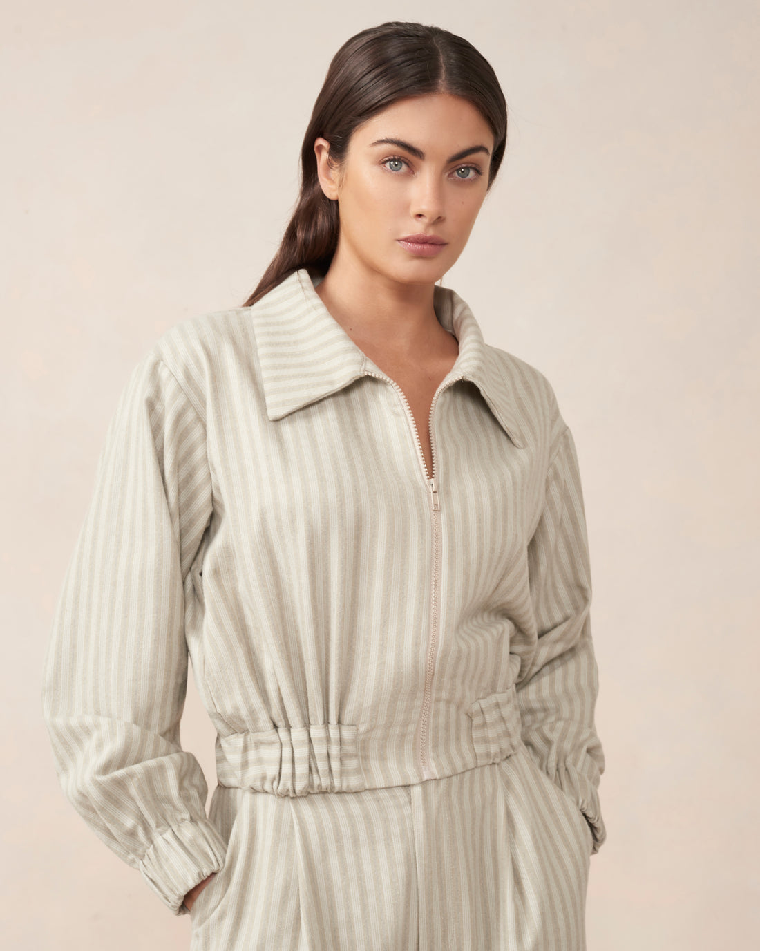 Maude Jacket Brown Stripe Sample - Size: S, M, L