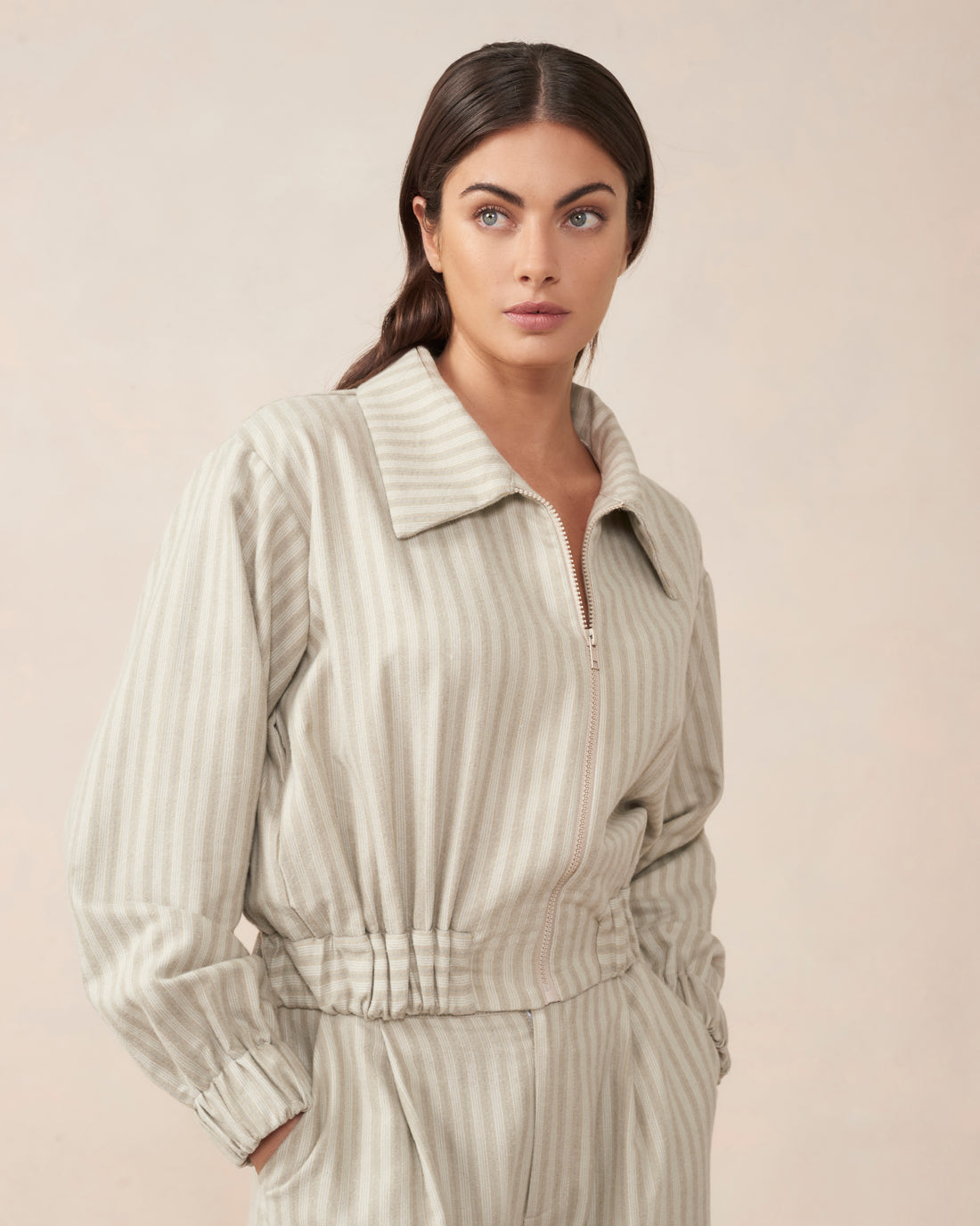 Maude Jacket Brown Stripe Sample - Size: S, M, L