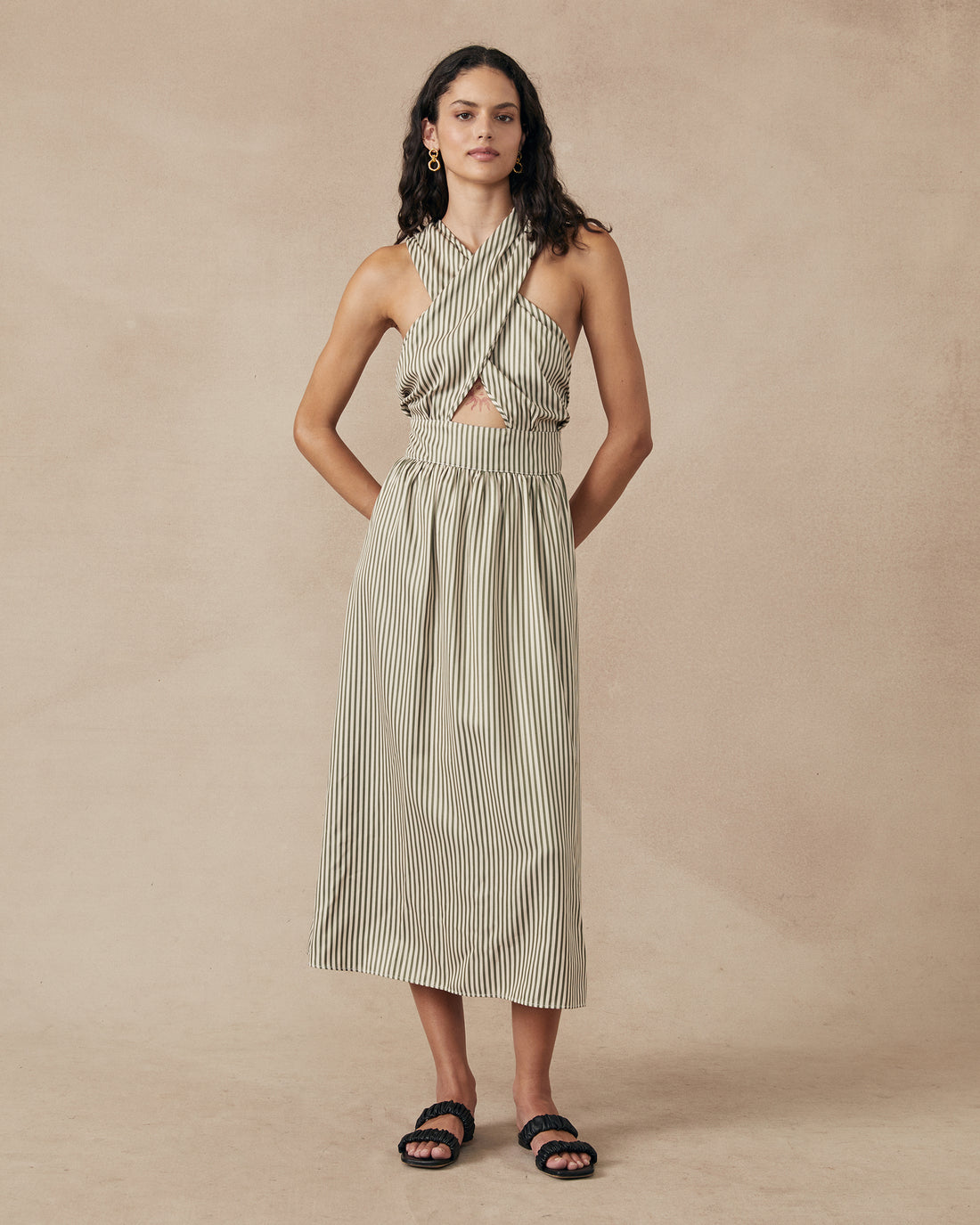 Lara Dress Green Stripe Sample - Size: S