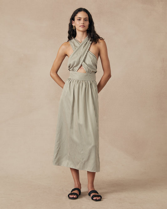 Lara Dress Green Stripe Sample - Size: S