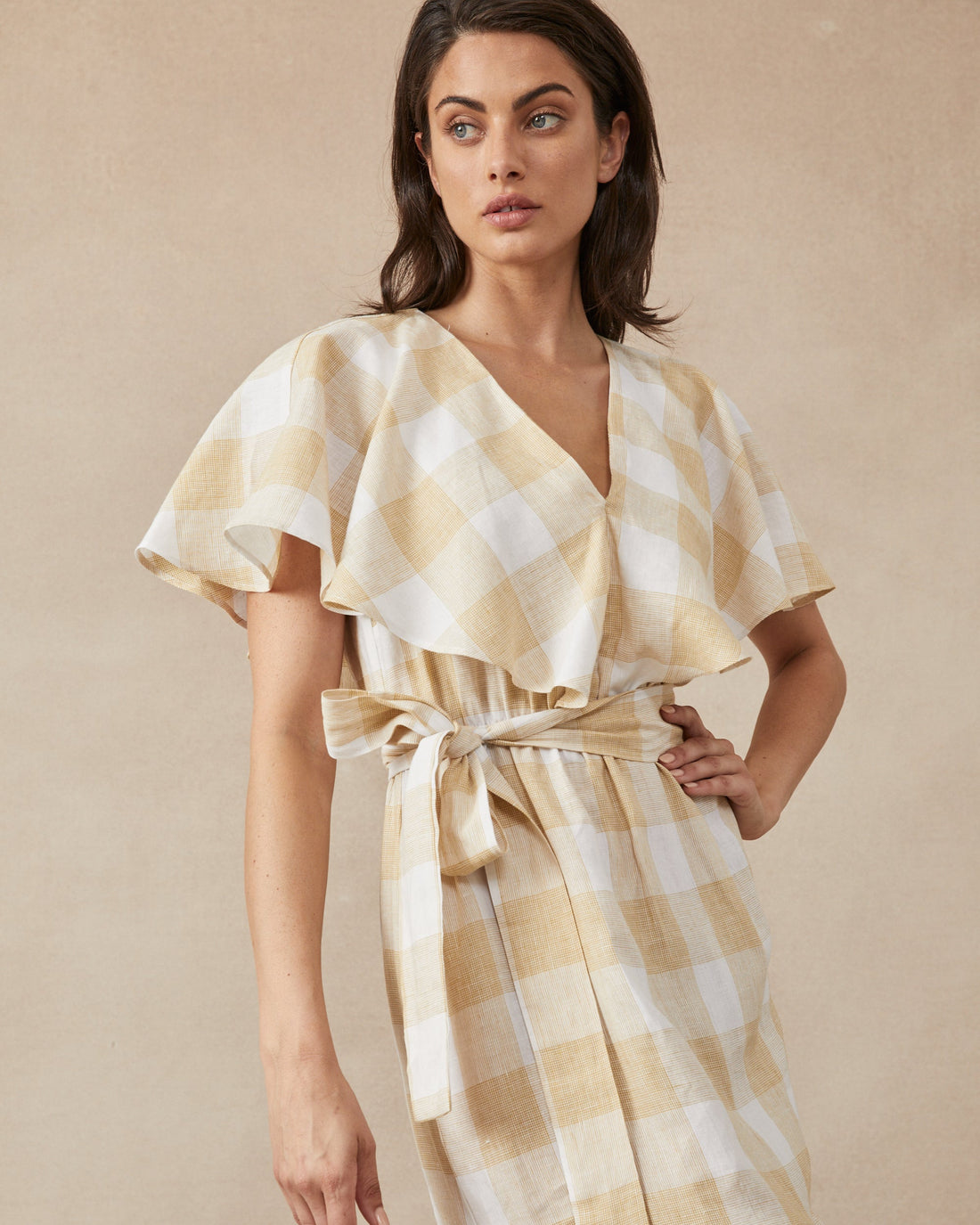 Chicago Dress Yellow Check - Size: S