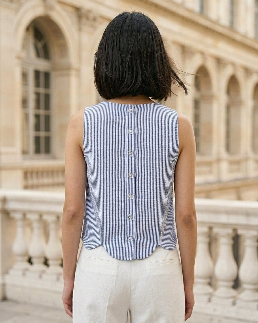 Daisy Top Blue and White Stripe