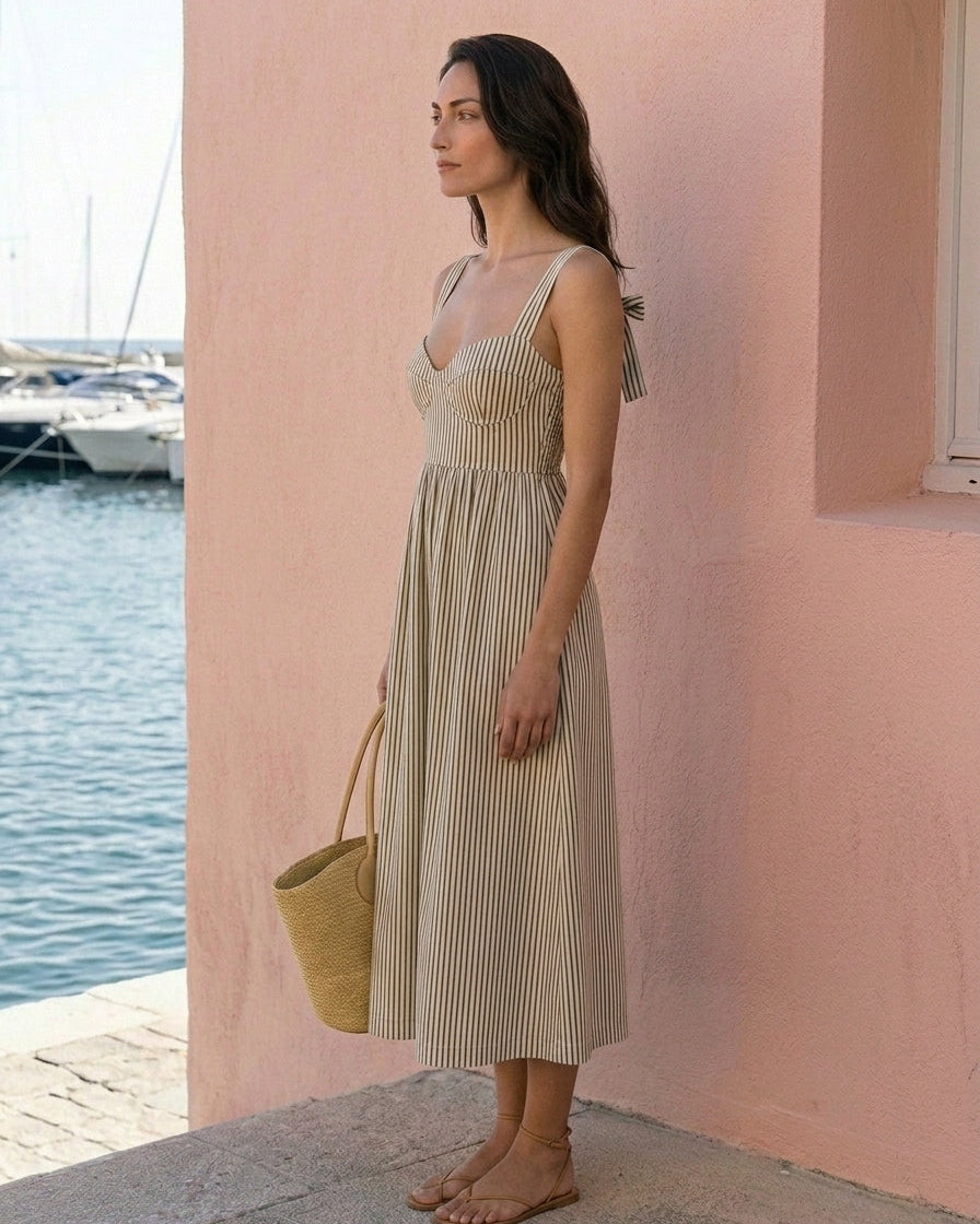 Dusk Dress Green Stripe