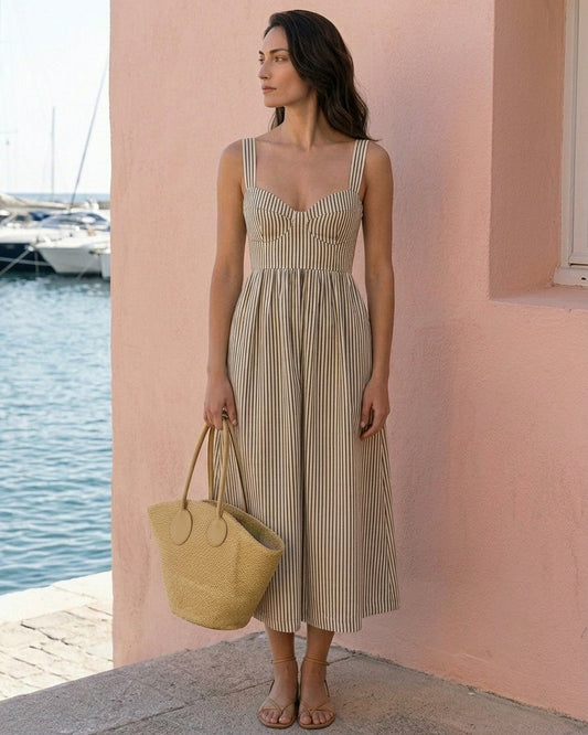 Dusk Dress Green Stripe