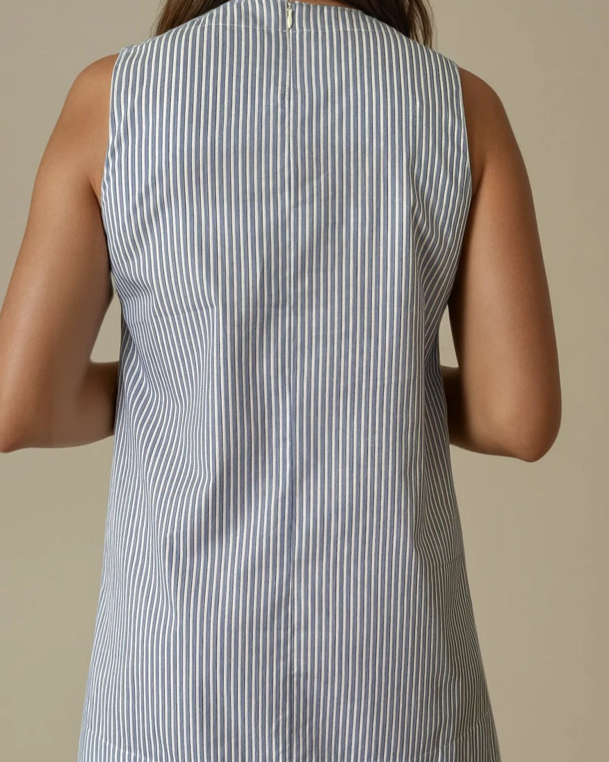 Daisy Dress Blue and White Stripe