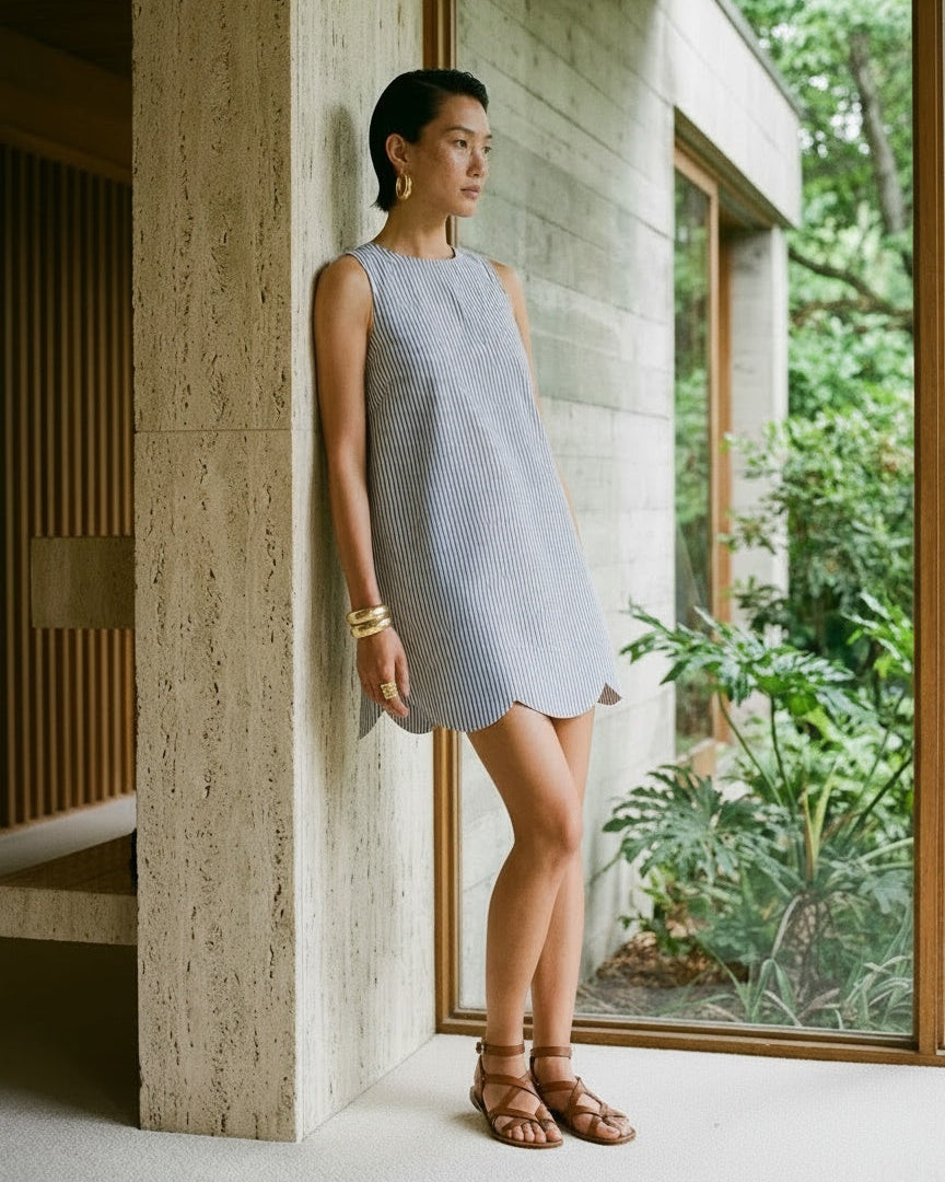 Daisy Dress Blue and White Stripe