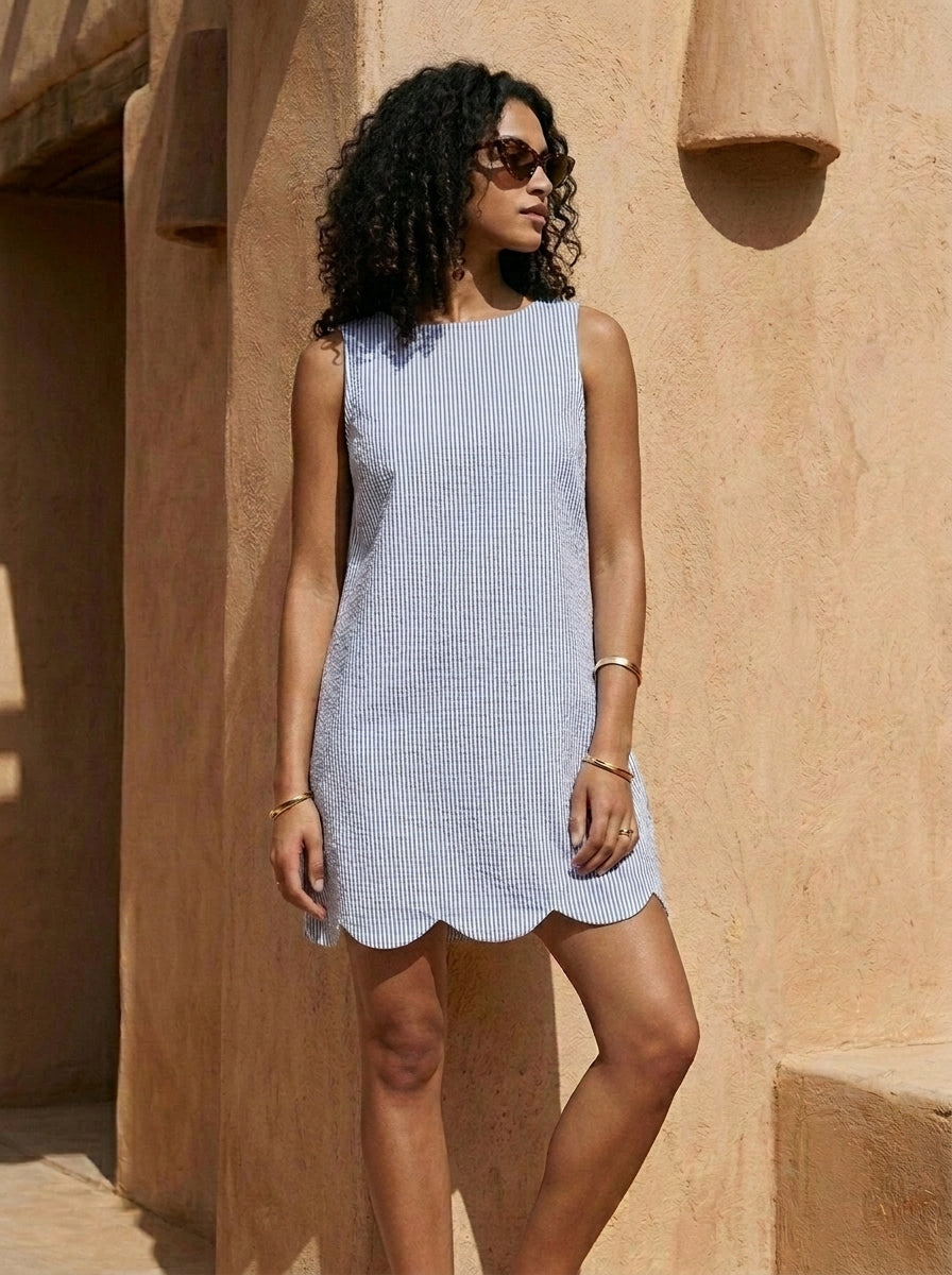 Daisy Dress Blue and White Stripe
