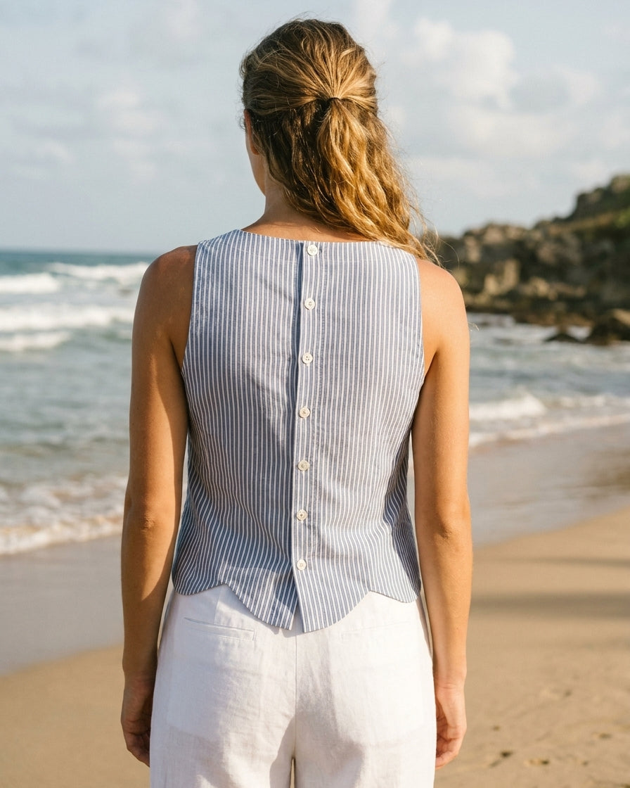 Daisy Top Blue and White Stripe