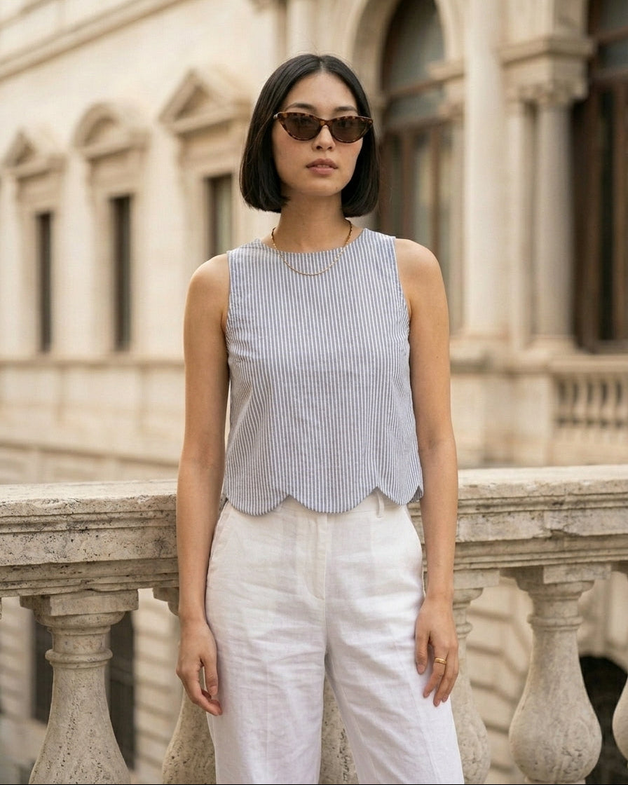 Daisy Top Blue and White Stripe