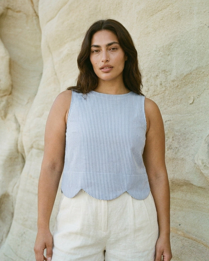 Daisy Top Blue and White Stripe