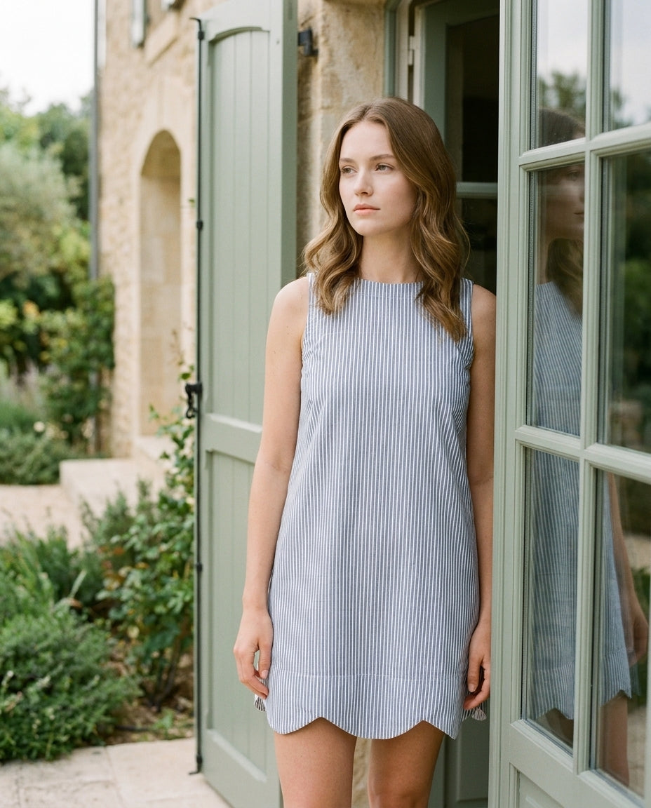 Daisy Dress Blue and White Stripe