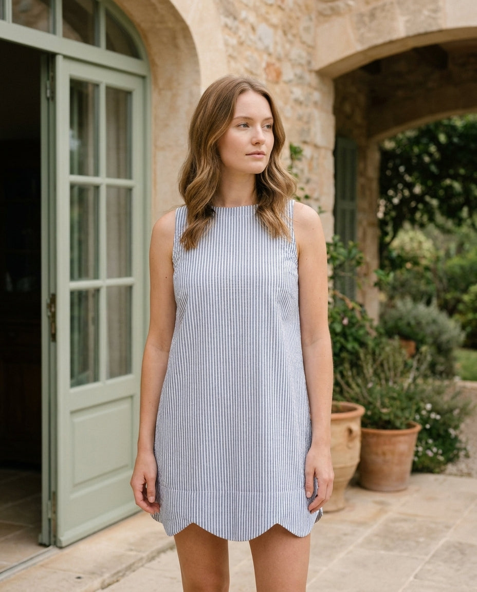 Daisy Dress Blue and White Stripe