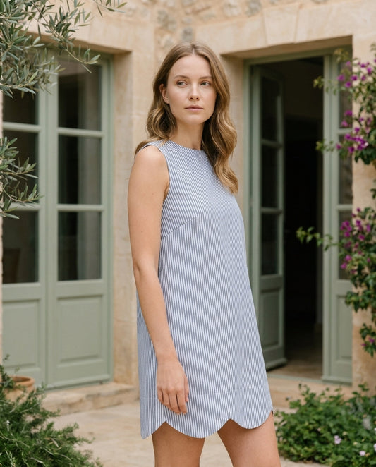 Daisy Dress Blue and White Stripe