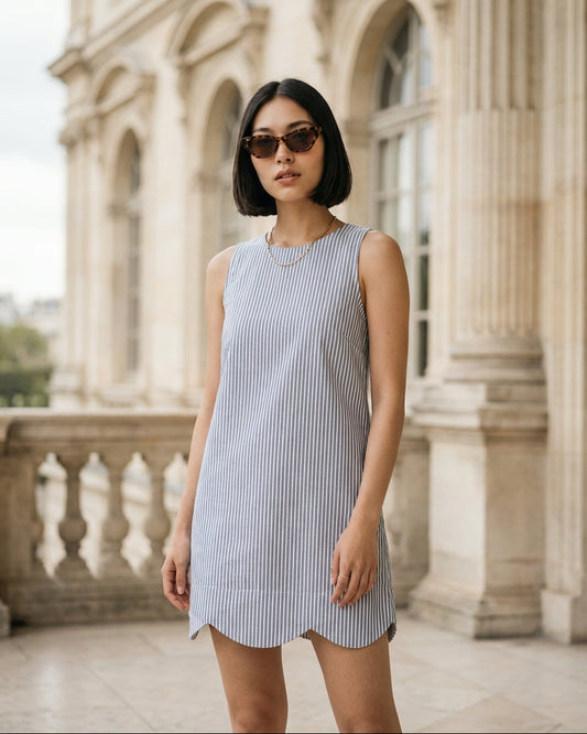 Daisy Dress Blue and White Stripe