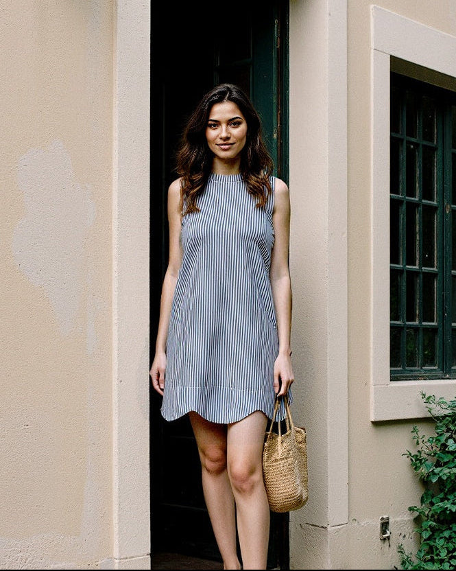 Daisy Dress Blue and White Stripe