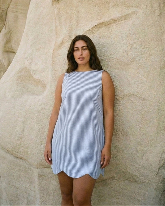 Daisy Dress Blue and White Stripe