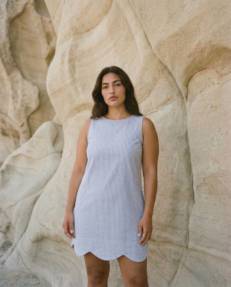 Daisy Dress Blue and White Stripe