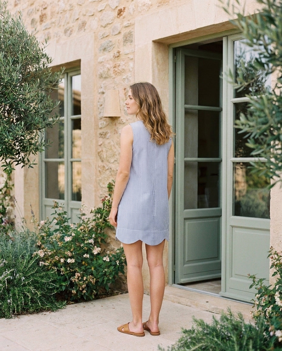 Daisy Dress Blue and White Stripe