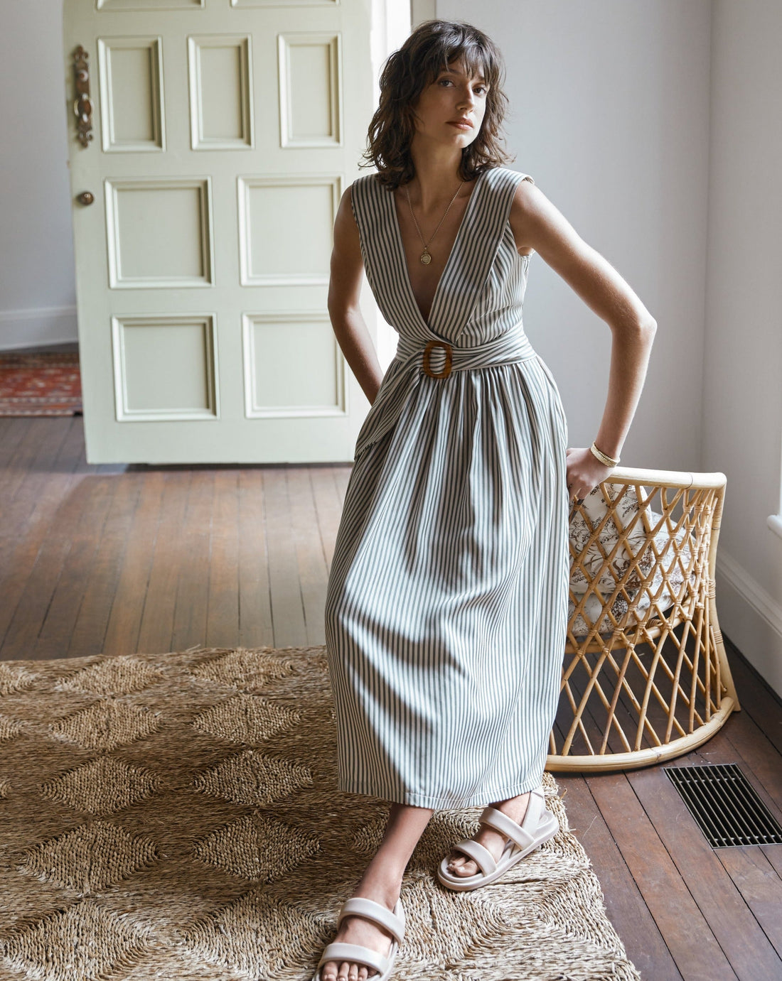 Blossom Dress Green Stripe