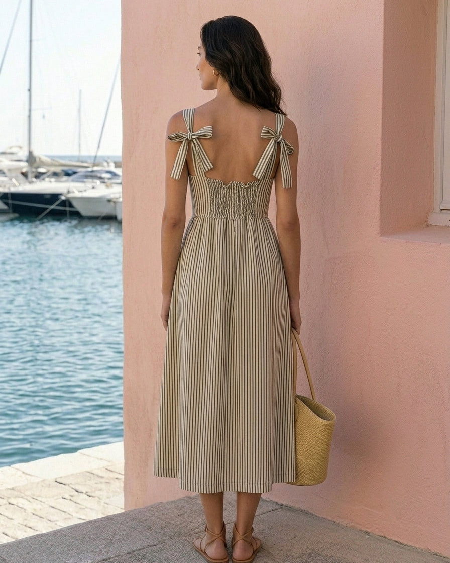 Dusk Dress Green Stripe