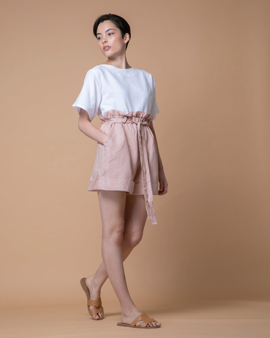 Pink Salt Australian Handmade Premium Linen Shorts Ruffle Waist Belt Boutique Designer Summer Casual Cocktail
