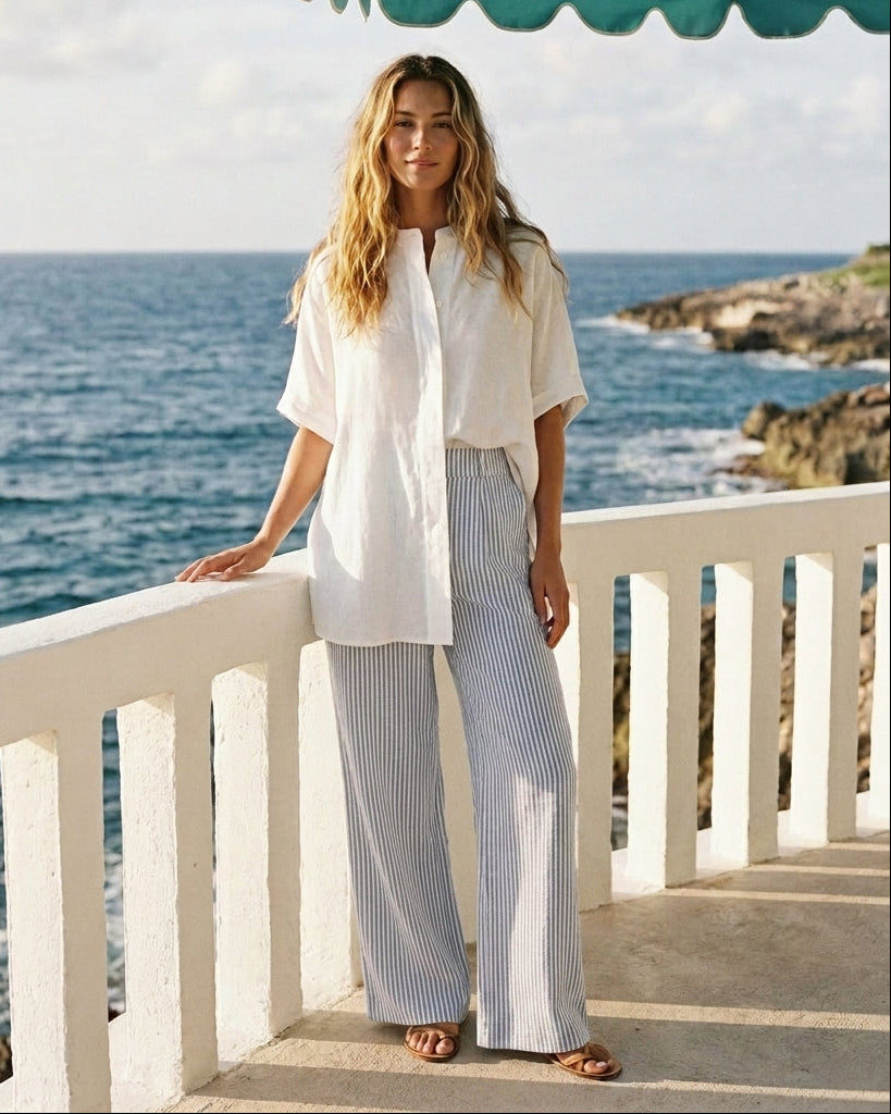 Poppy Pants Blue and White Stripe