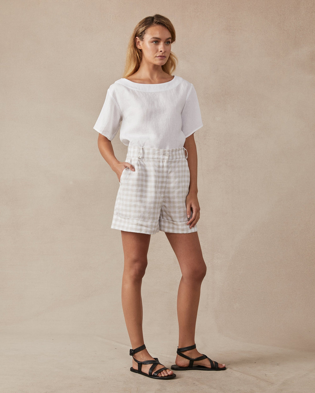 Poppy Shorts Natural Check - Size: XS