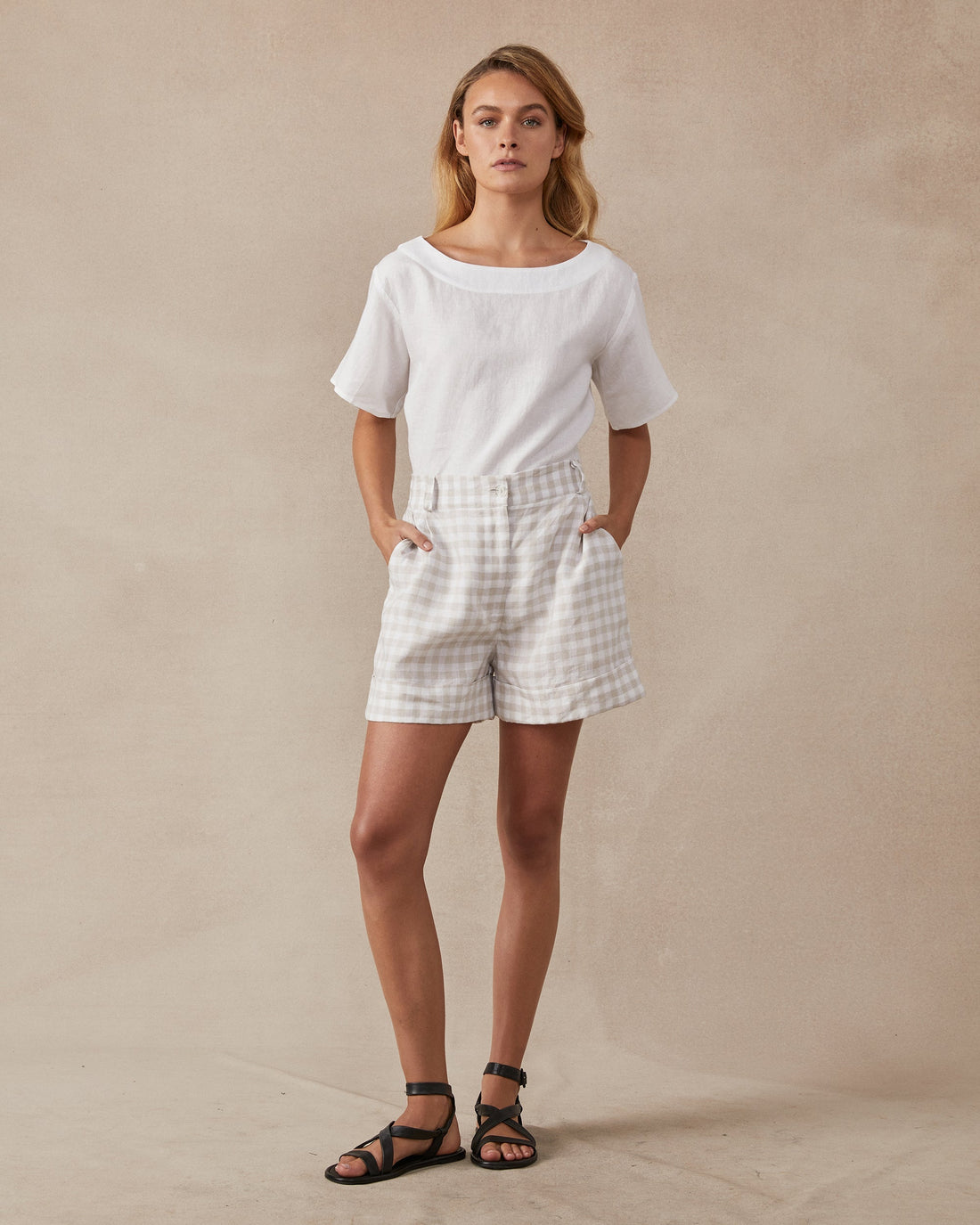 Poppy Shorts Natural Check - Size: XS