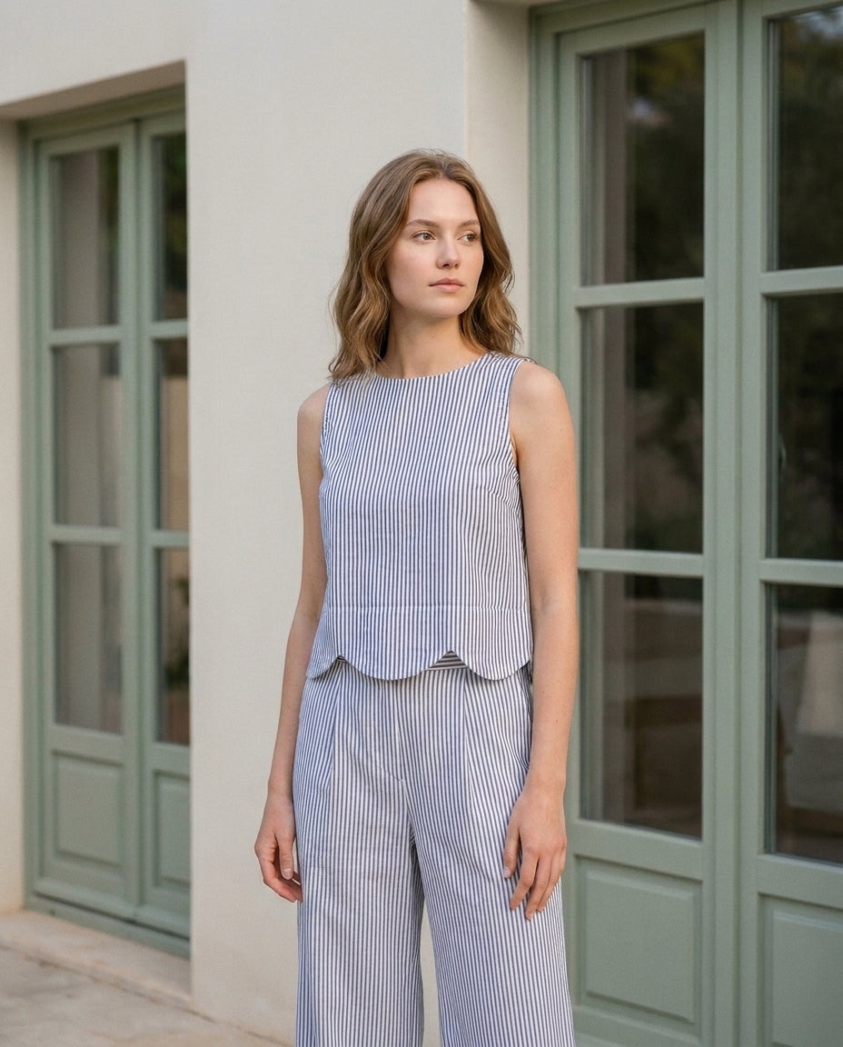 Poppy Pants Blue and White Stripe