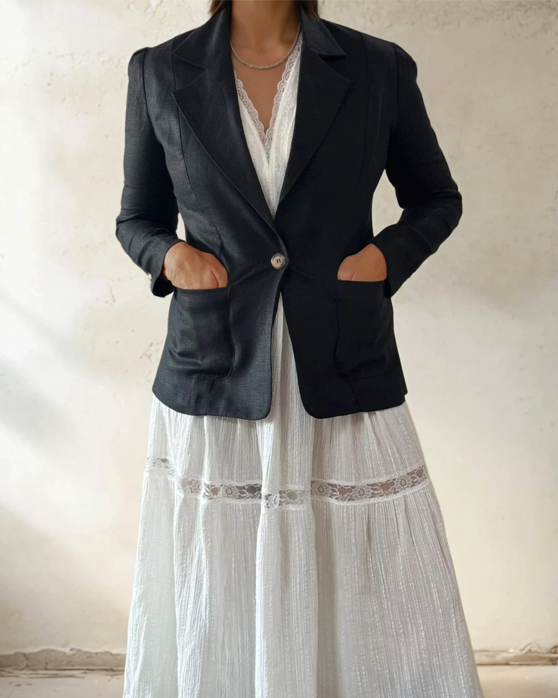 Henry Blazer Black Linen Sample - Size: S,M