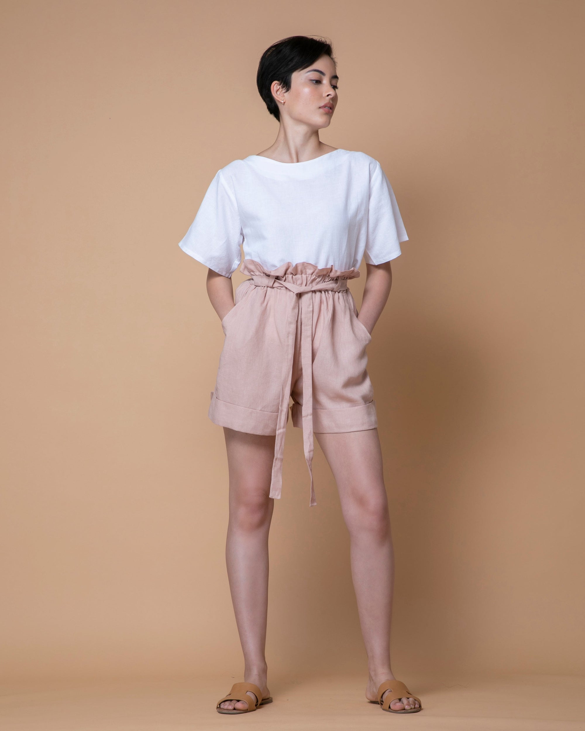 Pink Salt Australian Handmade Premium Linen Shorts Ruffle Waist Belt Boutique Designer Summer Casual Cocktail