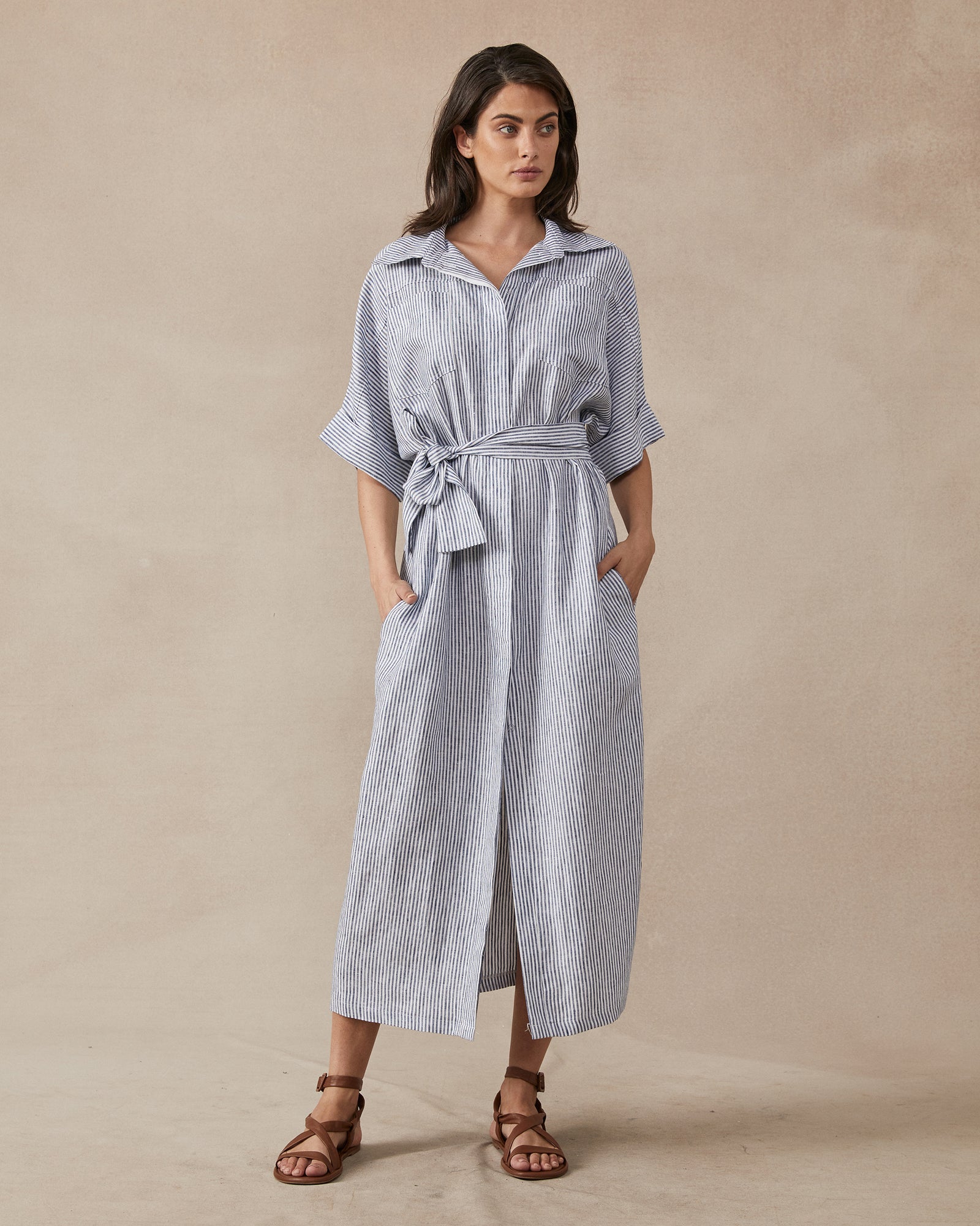 Maggie 3/4 Sleeve Dress, Blk/Grey Stripe, Bamboo